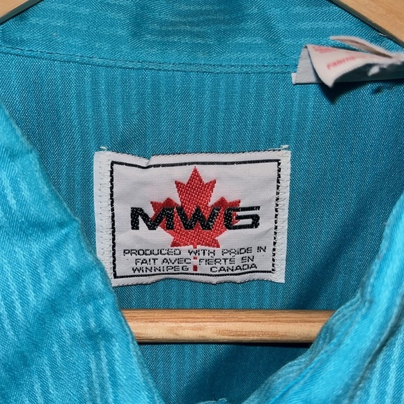 MWG Vintage Mens western wear turquoise blue sheen striped button down SZ XL - Picture 5 of 11